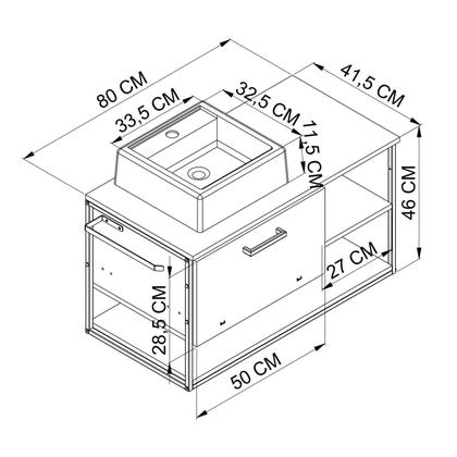 Imagem de Gabinete Suspenso para Banheiro 80cm com Cuba Marrom/Preto/Mel