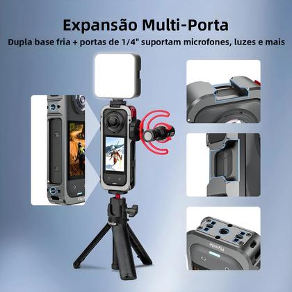 Imagem de Gaiola De Alumínio Insta360 X5 Com Tampa De Lente De Silicone Acessórios Protetores Anti-queda Para