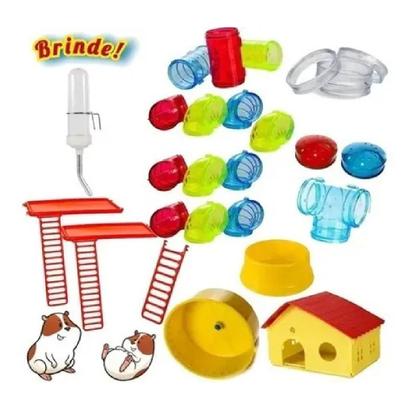 Imagem de Gaiola Hamster 3 Andares Tubo Super Luxo Azul + Bebedouro