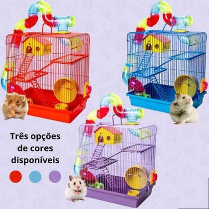 Imagem de Gaiola Hamster Grande com Casa Completa 3 Andares Tubo Luxo 