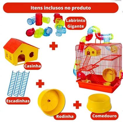 Imagem de Gaiola Hamster Grande com Casa Completa 3 Andares Tubo Luxo 