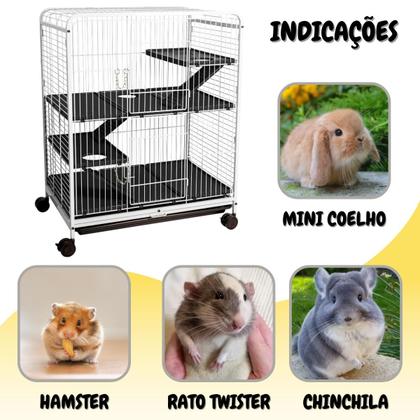 Imagem de Gaiola Viveiro Grande para Rato Twister Hamster Coelho para Pet Shop com Rodinha Preto e Branco