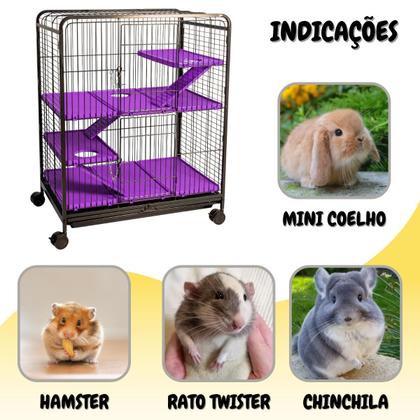 Imagem de Gaiola Viveiro Grande para Rato Twister Hamster Coelho para Pet Shop com Rodinha Preto e Lilás