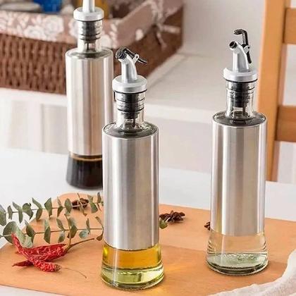 Imagem de Galheteiro de Vidro 300ml Azeite e Vinagre Inox Com Dosador