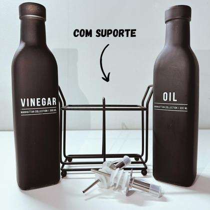 Imagem de Galheteiro De Vidro Com Suporte Dosador Porta Azeite e Vinagre Kit Luxo - Hauskraft