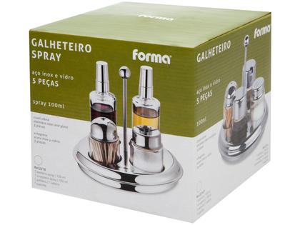 Imagem de Galheteiro Vidro Forma Inox 5 Peças com Suporte