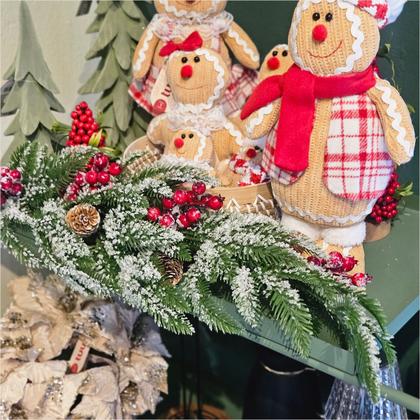 Imagem de Galho Pendente Nevado Com Pinhas Berries Enfeite Natal 70Cm