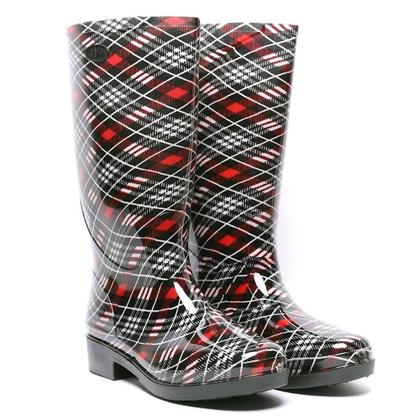 Imagem de Galocha Feminina Cano Alto Xadrez Preto Gasf AD038