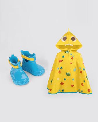 Imagem de Galocha Grendene Kids Baby Shark Com Capa De Chuva Infantil Cor Azul