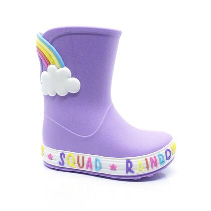 Imagem de Galocha Infantil Plugt Menina Nuvem e ArcoÍris Glitter Lilás Impermeável, Leve e Confortável  Loja Plugt