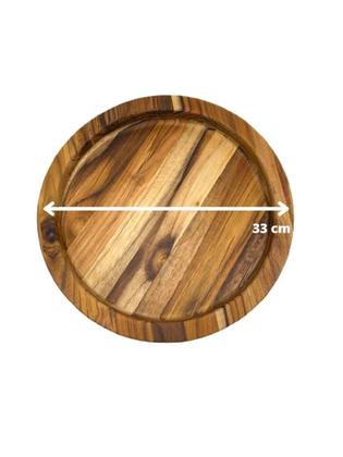 Imagem de Gamela Em Madeira Teca Com Alças para Churrasco Redonda com Tampa de Vidro - Le Requena