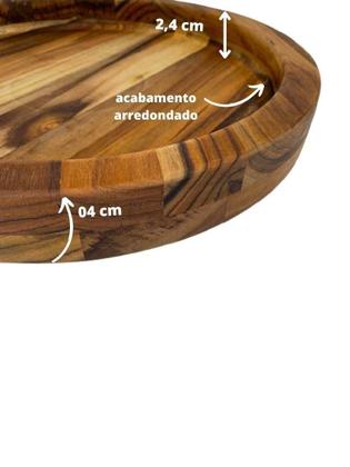 Imagem de Gamela Em Madeira Teca Com Alças para Churrasco Redonda com Tampa de Vidro - Le Requena