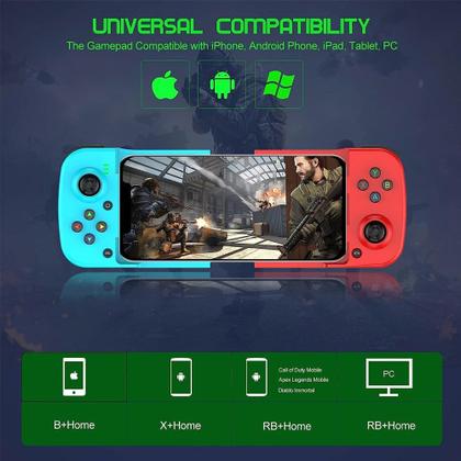 Imagem de Gamepad para Celular - Controle Sem Fio Bluetooth - Compatível com Android e iOS - Recarregável via USB - Ergonomico