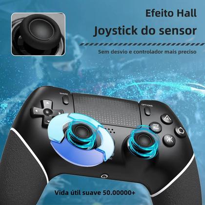 Imagem de Gamepad Sem Fio PS4 com Bluetooth - Joystick de Efeito Hall e Função Turbo