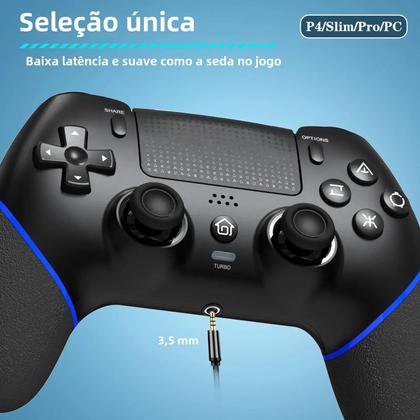 Imagem de Gamepad Sem Fio PS4 com Bluetooth - Joystick de Efeito Hall e Função Turbo