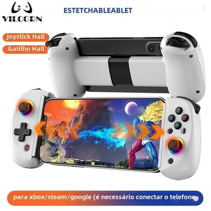 Imagem de Gamepad Vilcorn D8 RGB Dual Hall - Joystick Flexível para Android, PS4, Switch, PC e Tablet