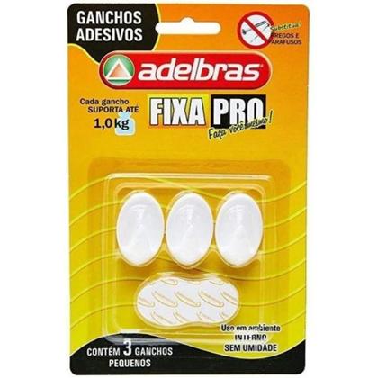 Imagem de GANCHO ADESIVO BRANCO DE PAREDE C/ 3 UNIDADES 33mm X 23mm - ADELBRAS