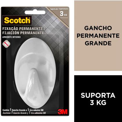 Imagem de Gancho Adesivo Grande Branco Suporta Até 3kg 3m Scotch