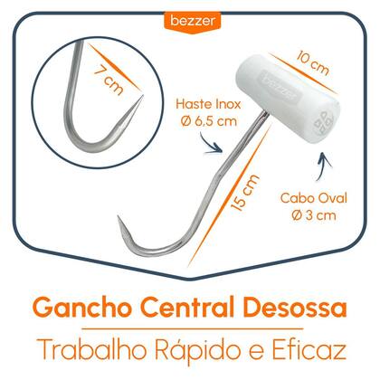 Imagem de Gancho Desossa Inox Mundial Mão Esquerda Central Direita Açougue Frigorífico Cabo Antibacteriano