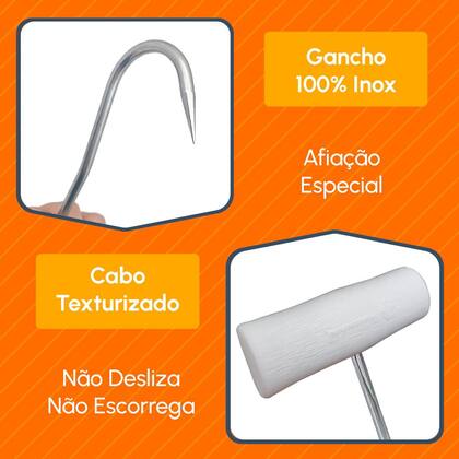Imagem de Gancho Desossa Inox Mundial Mão Esquerda Central Direita Açougue Frigorífico Cabo Antibacteriano
