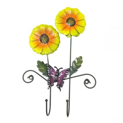 Imagem de Gancho Duplo Girassol Flor Kit 4 Unidades Bolsa Chapeu Lenço Jardim Borboleta Enfeite Decoraçao Casa Entrada