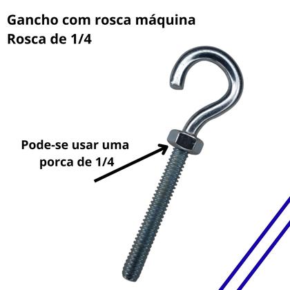 Imagem de Gancho parafuso com rosca máquina olhal de aço 6mm com 8cm kit 10 pç