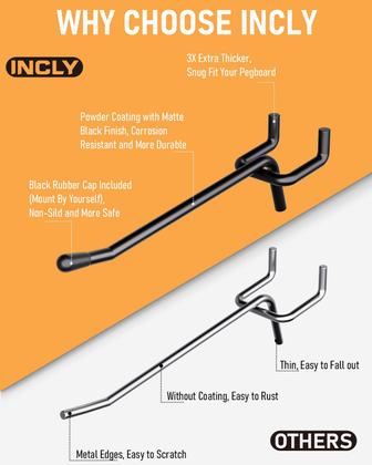 Imagem de Ganchos Pegboard INCLY, pacote com 60, 5/10/15 cm, pretos, pesados