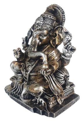 Imagem de Ganesha de Resina Media na Base cor Dourado com Prata