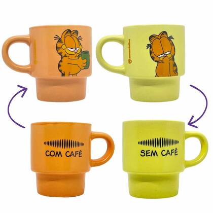 Imagem de Garfield Kit Original 2 Canecas Cerâmicas Empilháveis 150mL, Zona Criativa, Canequinha Xícara Café
