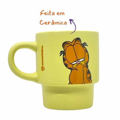 Imagem de Garfield Kit Original 2 Canecas Cerâmicas Empilháveis 150mL, Zona Criativa, Canequinha Xícara Café