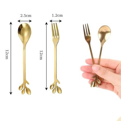 Imagem de Garfinho Garfo ou Colherzinha Colher para Bolo Chá Cafe Petiscos com Cabo de Folhagem 20 pcs
