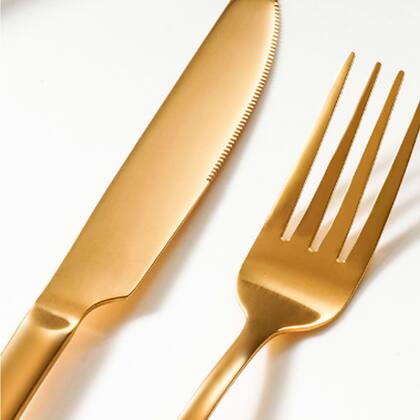 Imagem de Garfo de Mesa Dourado Ouro Talheres Aço Inox Buffet Jogo 6un