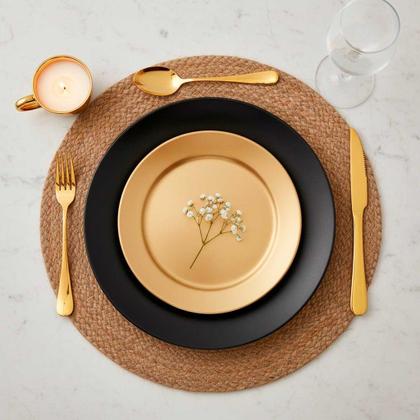 Imagem de Garfo de Mesa Dourado Ouro Talheres Aço Inox Buffet Jogo 6un