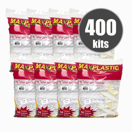 Imagem de Garfo e Faca Super Reforçado com 400 kits em Sache Plástico Branco