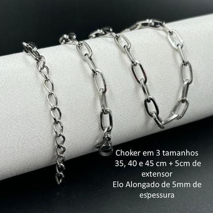 Imagem de Gargantilha Choker Elo Alongado 5 Mm Colar Prata Aço Inox