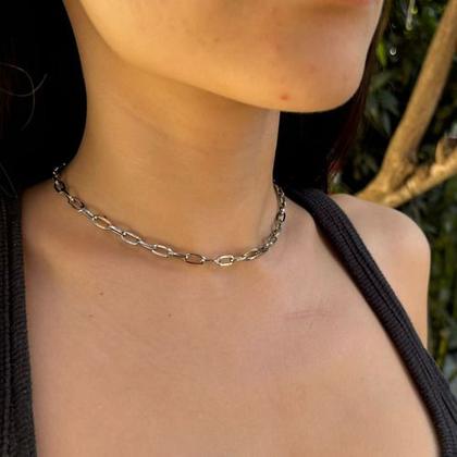 Imagem de Gargantilha Choker Elo Alongado 5 Mm Colar Prata Aço Inox