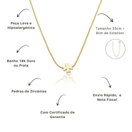 Imagem de Gargantilha Choker Trevo de 4 Folhas Pingente Banho Ouro 18k
