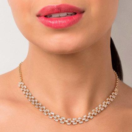 Imagem de Gargantilha colar choker banhado ouro 3x 24k 18k e 22k feminino elo português cravejado pedra zircônias 40 cm 35 cm rommanel 532509