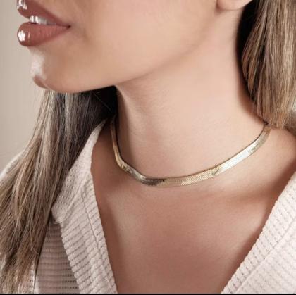Imagem de Gargantilha Colar Choker Feminino Fita Laminada Dourado Folheado