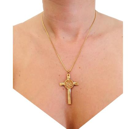 Imagem de Gargantilha Colar Feminino Folheado a Ouro 18 k Pingente Cruz Crucifixo Fé