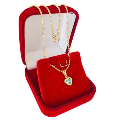 Imagem de Gargantilha Colar Pingente Ponto de Luz Coração Azul Semijoia Folheada a Ouro 18k