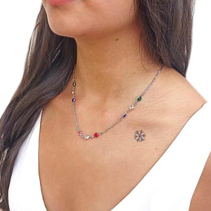 Imagem de Gargantilha com Cristais Coloridos em Ródio Branco Softjoias 