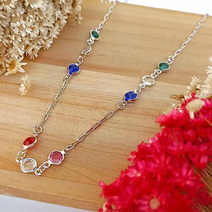 Imagem de Gargantilha com Cristais Coloridos em Ródio Branco Softjoias 