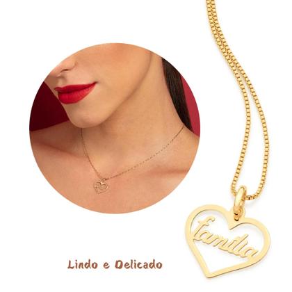 Imagem de Gargantilha Com Pingente Feminina Rommanel Com Escrita Família Banhada Ouro 18k