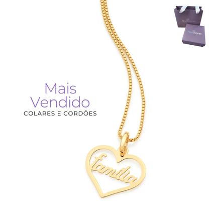Imagem de Gargantilha Com Pingente Feminina Rommanel Com Escrita Família Banhada Ouro 18k