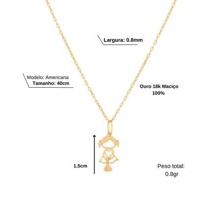 Imagem de Gargantilha De Ouro 18k 40cm  Americana E Pingente Menina