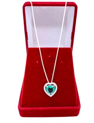 Imagem de Gargantilha De Prata 40cm Feminina 925 Corrente Coração Verde Turmalina
