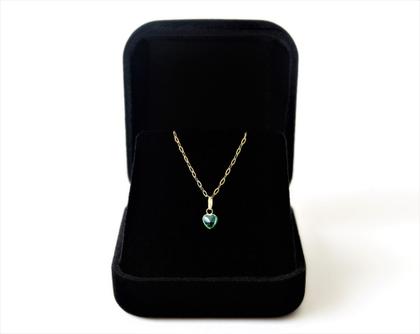 Imagem de Gargantilha Feminina Bailarina Ouro 18 K 750 40cm Pingente Coração verde