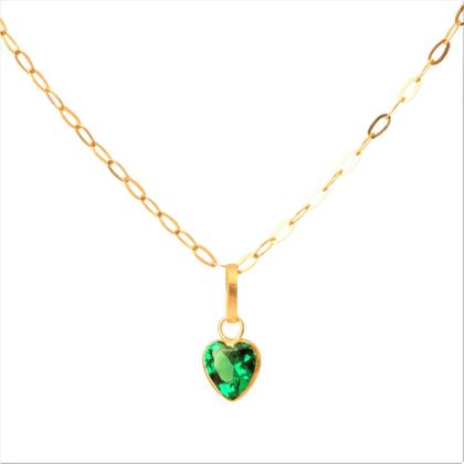 Imagem de Gargantilha Feminina Bailarina Ouro 18 K 750 40cm Pingente Coração verde