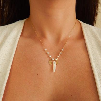 Imagem de Gargantilha Feminina em Ouro 18k Com Pérolas e Madrepérola